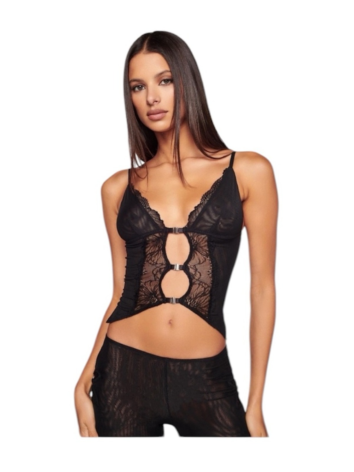 I.Am.Gia. Keller Top In Black Lace Sheer Cut Out Tank Top Size Medium